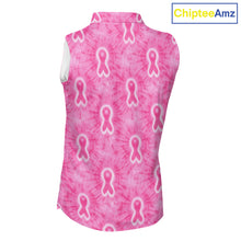 Load image into Gallery viewer, Pink Breast Cancer Golf Shirt Custom Tie Dye Womens Sleeveless Golf Polo Shirt, Pink Golf Gifts NHN0188