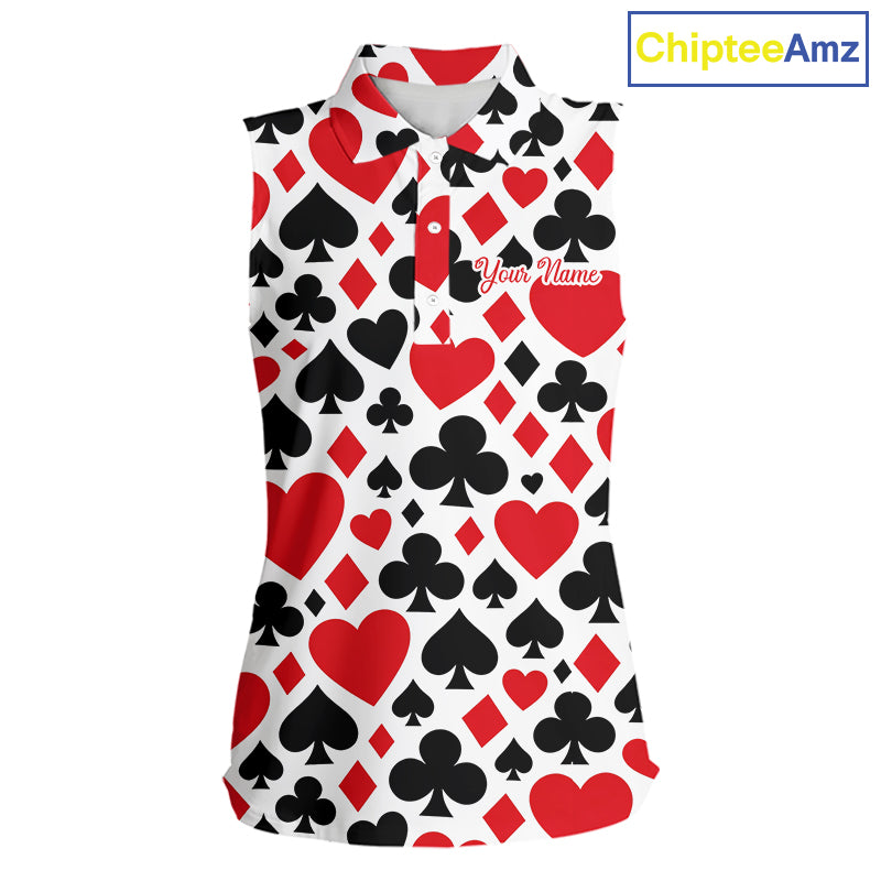 Poker Womens Sleeveless Golf Polo Shirt Custom Name Funny Golf Top For Team, Golfer Gift For Ladies NHN0189