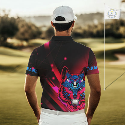Funny Pink Wolf Golf Polo Shirt For Men Custom Golf Ball Team Jersey Mens Golf League Shirt Golf Gifts NHN0056