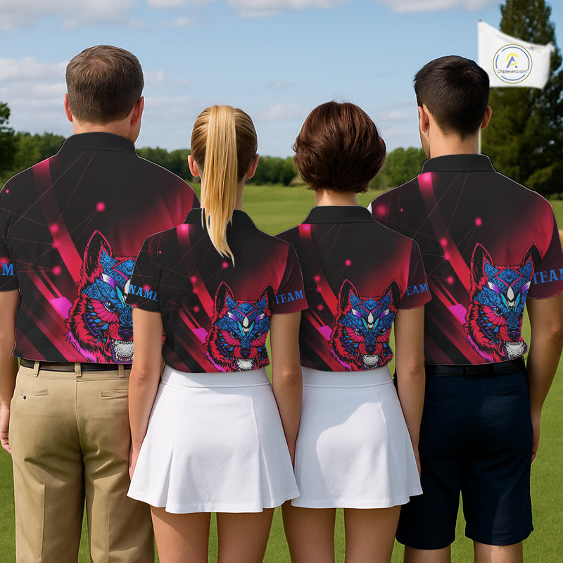 Funny Pink Wolf Golf Polo Shirt For Men Custom Golf Ball Team Jersey Mens Golf League Shirt Golf Gifts NHN0056