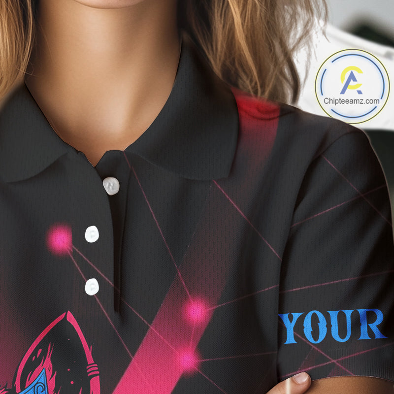 Funny Pink Wolf Golf Polo Shirt for Women Custom Golf Ball Team Jersey Womens Golf League Shirt Golf Gifts
