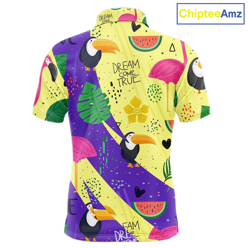 Funny Mens Golf Polo Shirt Custom Tropical Summer Pattern Flamingo Golf Shirts For Men NHN0195