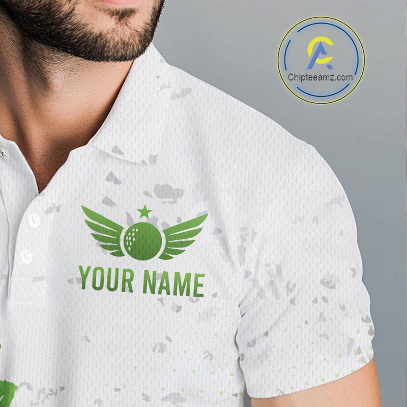 Mens Golf Polo Shirts Custom Green And White Pattern Golf Tops For Men, Personalized Golf Gifts NHN0037