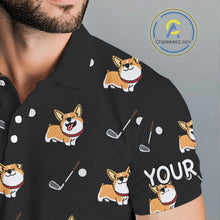 Load image into Gallery viewer, Black Mens Golf Polo Shirt Custom Cute Dogs Corgi Print Golf Shirts For Men, Dog Lover Gift NHN0069