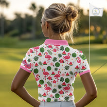 Load image into Gallery viewer, Pink Flamingo Tropical Pattern Womens Golf Polo Shirt Custom Funny Team Ladies Golf Tops, Golf Gift NHN0202