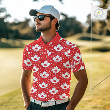 Load image into Gallery viewer, Red Maple Leaves Pattern Canadian Mens Golf Polo Shirts Custom Patriotic Golf Shirts For Men NHN0207