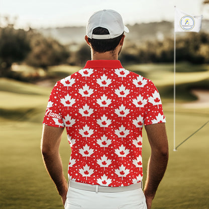 Red Maple Leaves Pattern Canadian Mens Golf Polo Shirts Custom Patriotic Golf Shirts For Men NHN0207
