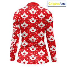Load image into Gallery viewer, Red Maple Leaves Pattern Canadian Long Sleeve Womens Golf Polo Shirts Custom Patriotic Golf Shirts NHN0207