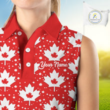 Load image into Gallery viewer, Red Maple Leaves Pattern Canadian Sleeveless Womens Golf Polo Shirts Custom Patriotic Golf Shirts For Men NHN0207