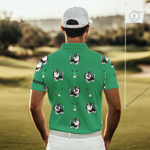 Load image into Gallery viewer, Mens Golf Polo Shirt Custom Funny Husky Green Pattern Team Men Golf Tops, Dog Lover Gift NHN0065