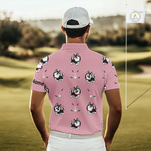 Load image into Gallery viewer, Mens Golf Polo Shirt Custom Funny Husky Pink Pattern Team Golf Tops For Men, Dog Lover Gift NHN0065
