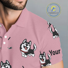 Load image into Gallery viewer, Mens Golf Polo Shirt Custom Funny Husky Pink Pattern Team Golf Tops For Men, Dog Lover Gift NHN0065
