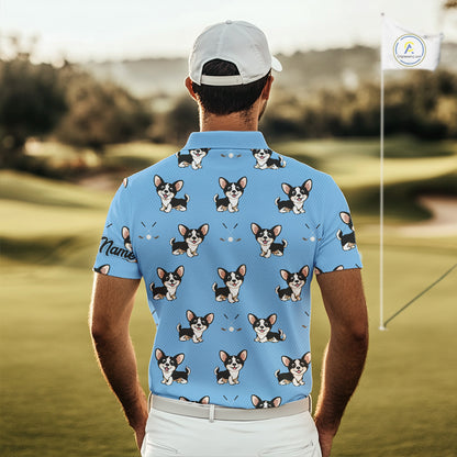 Mens Golf Polo Shirt Custom Funny Chihuahua Blue Pattern Team Mens Golf Top, Dog Lover Gift NHN0211