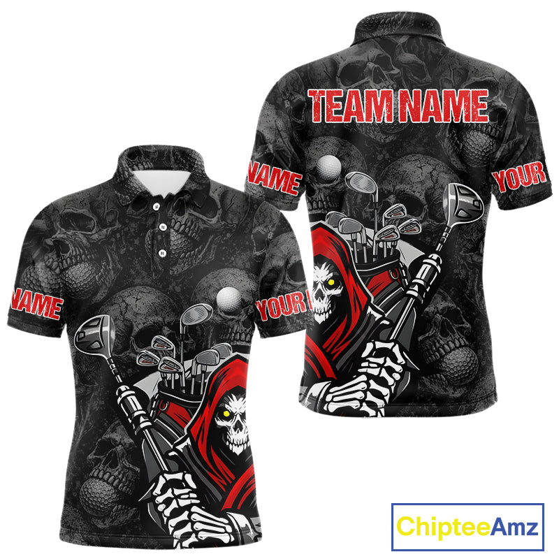 Funny Skull Mens Golf Polo Shirts Golf Ball Skull Pattern Custom Name Golf Apparel Personalized NHN0088