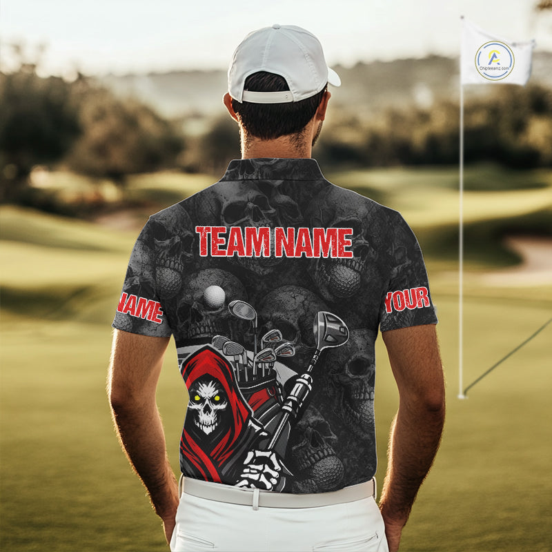 Funny Skull Mens Golf Polo Shirts Golf Ball Skull Pattern Custom Name Golf Apparel Personalized NHN0088