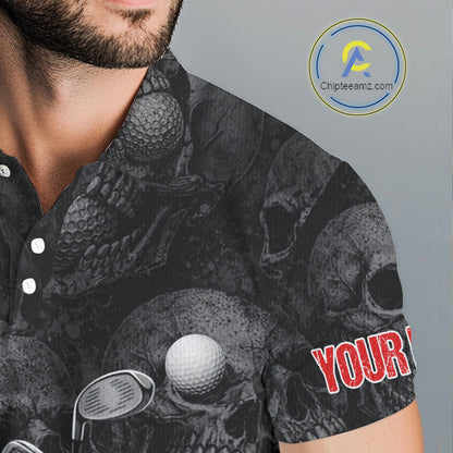 Funny Skull Mens Golf Polo Shirts Golf Ball Skull Pattern Custom Name Golf Apparel Personalized NHN0088