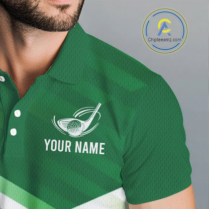 Green And White Mens Golf Polo Shirt Custom Name Golf Shirts For Team Personalized Golf Gifts NHN0097