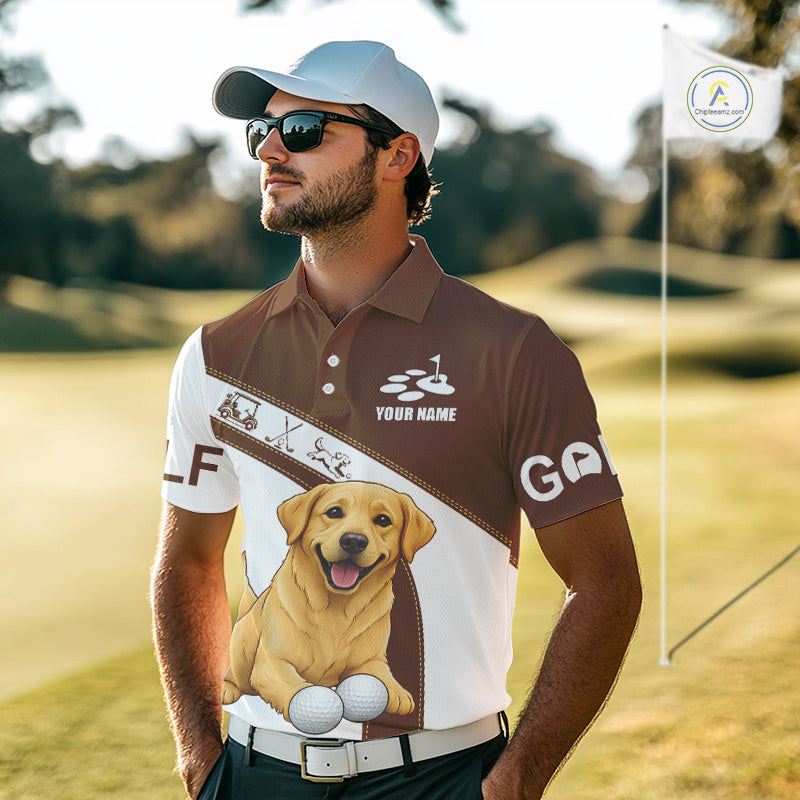 Golden Retriever Mens Golf Polo Shirt Custom Funny Dog Lover Pattern Golf Tops For Men, Dog Dad Gift NHN0229