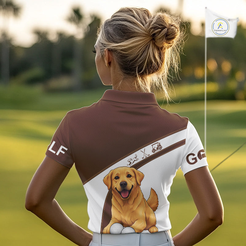 Golden Retriever Womens Golf Polo Shirt Custom Funny Dog Lover Pattern Ladies Golf Tops, Golf Gift NHN0229