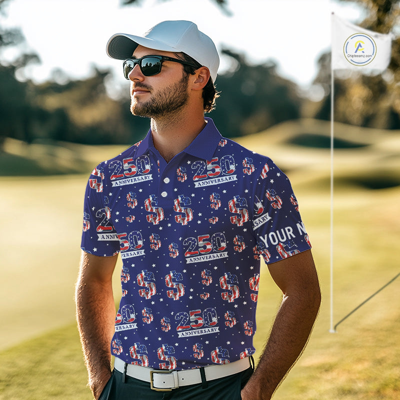 USA 250th Anniversary Mens Golf Polo Shirt Custom Patriotic American Flag Independence Team Golf Tops NHN0235