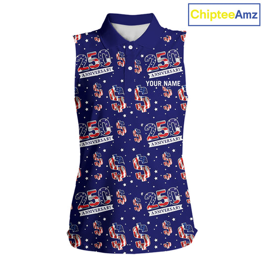 USA 250th Anniversary Womens Sleeveless Golf Polo Shirt Custom Patriotic American Flag Team Golf Top NHN0235