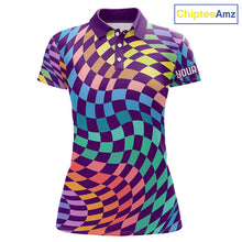 Load image into Gallery viewer, Womens Golf Polo Shirt Custom Checkerboard Argyle Pattern Golf Shirts For Ladies, Golf Gifts NHN0123