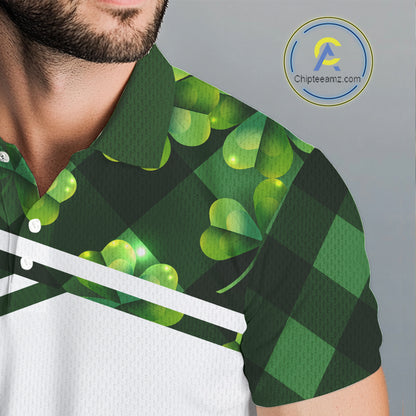 Mens Golf Polos Shirts Custom Green Clover St Patricks Day Plaid Pattern Golf Tops NHN0143