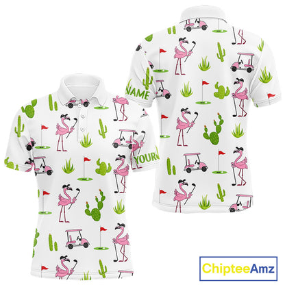 Flamingo Cactus Desert Pattern Mens Golf Polo Shirts Custom Cactus Golf Shirt Personalized NHN0150