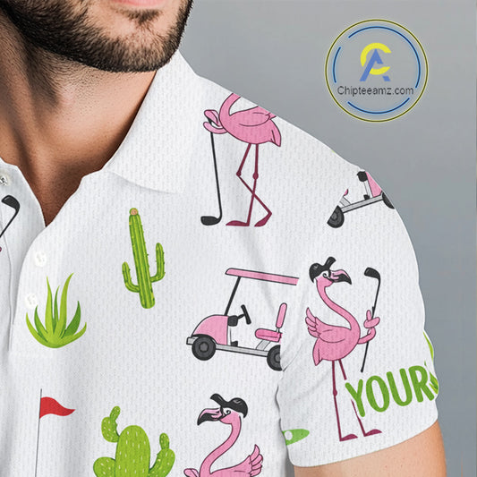 Flamingo Cactus Desert Pattern Mens Golf Polo Shirts Custom Cactus Golf Shirt Personalized NHN0150
