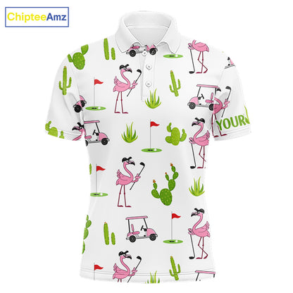 Flamingo Cactus Desert Pattern Mens Golf Polo Shirts Custom Cactus Golf Shirt Personalized NHN0150