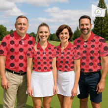 Load image into Gallery viewer, Plaid Mens Golf Polo Shirt Custom Abstract Red Hexagon Pattern Golf Shirts For Men NHN0156