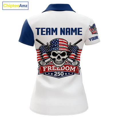 Womens Golf Polo Shirt Custom 250th Anniversary American Flag Skull Golf Shirts, Patriotic Gift NHN0143