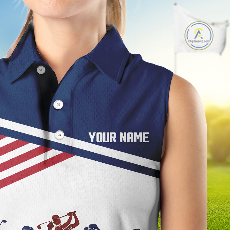 Womens Sleeveless Golf Polo Shirt Freedom 250th Anniversary American Flag Skull Golf Shirts Patriotic Gift NHN0143