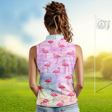 Load image into Gallery viewer, Violet Womens Sleeveless Golf Polo Shirts Custom Funny Flamingo Heart Pattern Team Ladies Golf Tops NHN0174