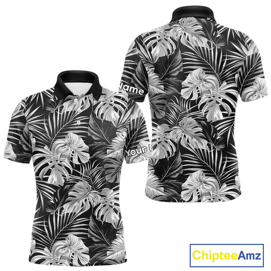 Mens Golf Polo Shirt Retro Floral Pattern Tropical Leaves Custom Team Golf Shirt, Golf Gifts NHN0190
