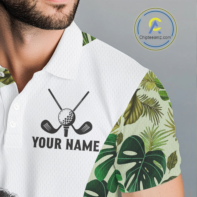 Funny Mens Golf Polo Shirt Green Tropical Pattern Custom Golf Clubs Shirts, Poodle Dog Lover Gift NHN0067