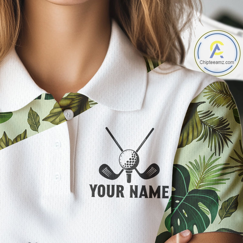 Funny Green Tropical Pattern Womens Golf Polo Shirts Custom White Golf Ball, Poodle Dog Lover Gift NHN0067