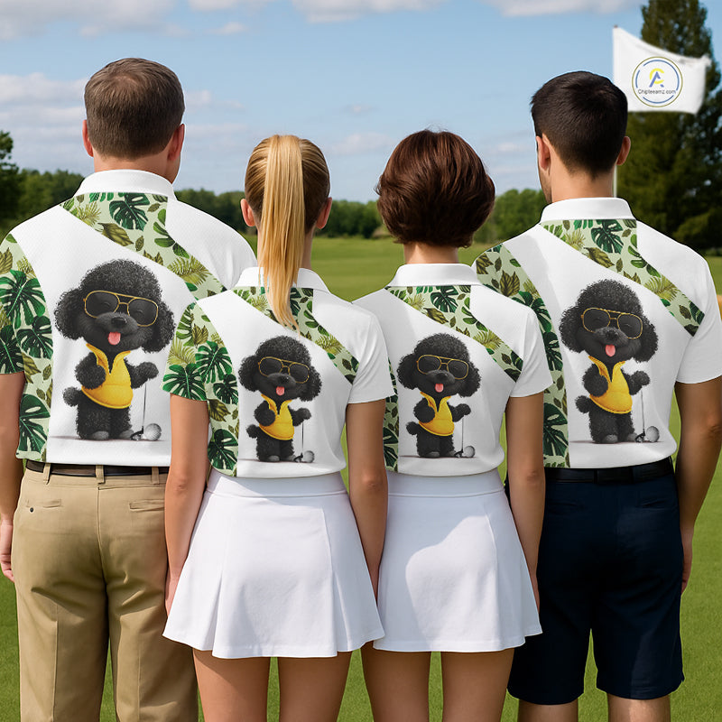 Funny Mens Golf Polo Shirt Green Tropical Pattern Custom Golf Clubs Shirts, Poodle Dog Lover Gift NHN0067