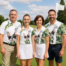 Load image into Gallery viewer, Green Tropical Pattern Mens Golf Polo Shirts Custom Cute Bulldog Golf Tops, White Golf Outfit For Men NHN0067