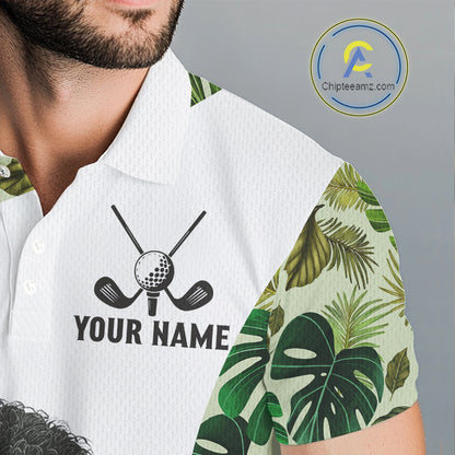 Funny Mens Golf Polo Shirt Custom Tropical Leaf Pattern Personalized Poodle Dog Golf Shirts For Men NHN0067