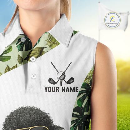 Funny Womens Sleeveless Golf Polo Shirt Tropical Leaf Pattern Personalized Poodle Dog Golf Shirts NHN0067