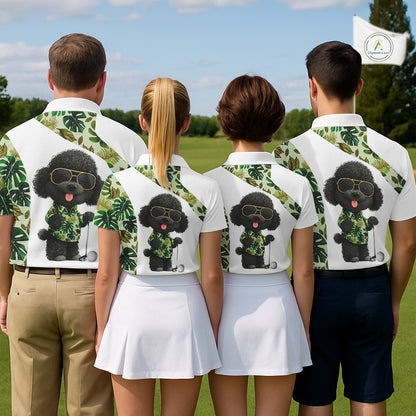 Funny Womens Golf Polo Shirt Custom Tropical Leaf Pattern Personalized Poodle Dog Golf Shirts For Women NHN0067