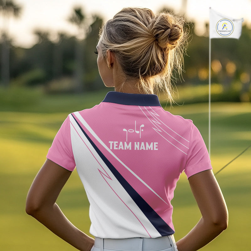 Womens Golf Polo Shirt Custom Blue And Pink Golf Shirt Personalized White Team Golf Shirts NHN0075