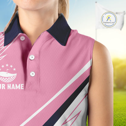 Womens Sleeveless Golf Polo Shirt Custom Blue And Pink Golf Shirt Personalized White Team Golf Shirts NHN0075