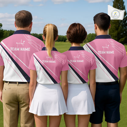 Womens Golf Polo Shirt Custom Blue And Pink Golf Shirt Personalized White Team Golf Shirts NHN0075