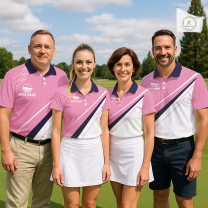 Womens Golf Polo Shirt Custom Blue And Pink Golf Shirt Personalized White Team Golf Shirts NHN0075