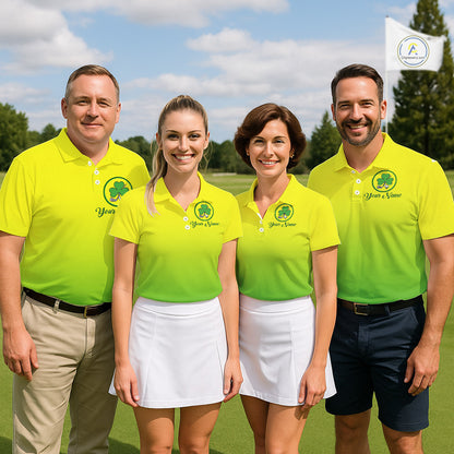 Neon Green Mens Golf Polo Shirt Custom Name Green Clover St Patrick Day Golf Shirts For Men NHN0206