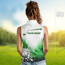 Load image into Gallery viewer, Green Geometric Triangle Pattern Womens Sleeveless Golf Polo Shirt Custom Watercolor Golf Tops NHN0119