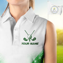 Load image into Gallery viewer, Green Geometric Triangle Pattern Womens Sleeveless Golf Polo Shirt Custom Watercolor Golf Tops NHN0119
