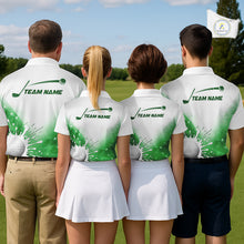 Load image into Gallery viewer, Green Geometric Triangle Pattern Mens Golf Polo Shirt Custom Watercolor Golf Ball White Golf Tops NHN0119